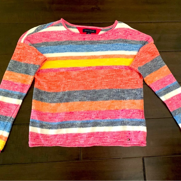 Girls Tommy Hilfiger Sweater Striped, Multicoloured, Cozy- Size 6/7 - Picture 1 of 3